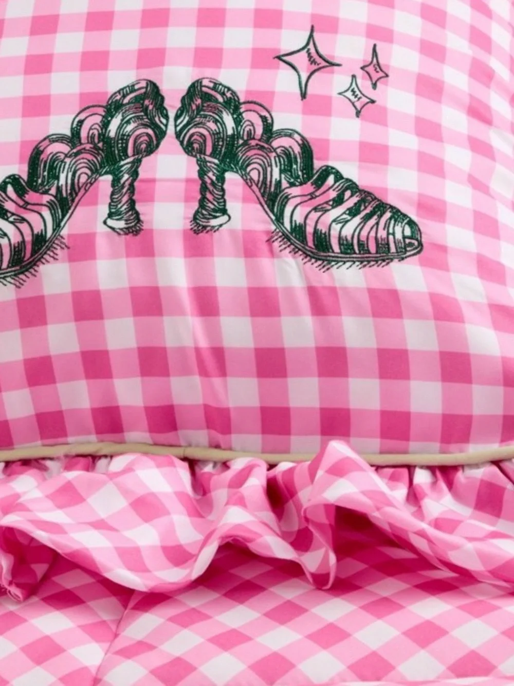 Pink Gingham Ruffle Quilt Set - Charming Check Bedding